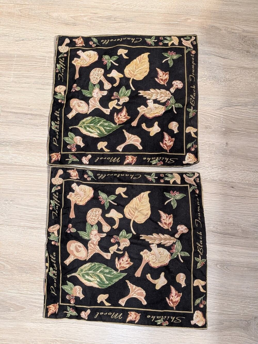 VTG 90s Mushrooms April Cornell Pillow Covers Sham Set of Two 15in by 15in
